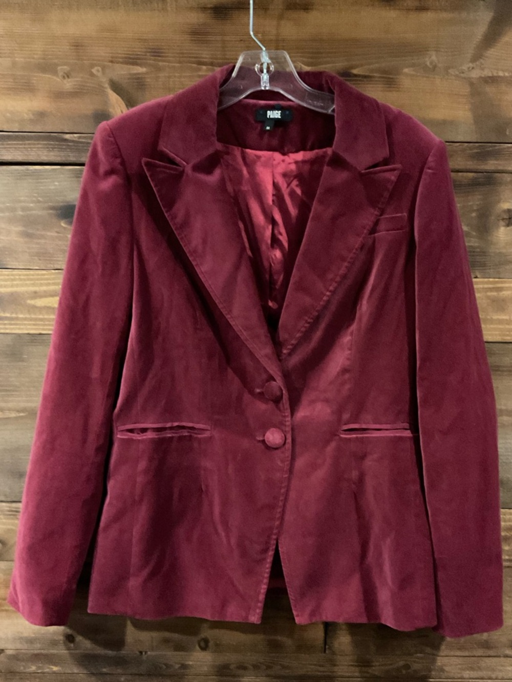 Nordstrom PAIGE "Chelsee" Stretch Velvet Blazer Wine/Burgandy WOMENS Size MEDIUM